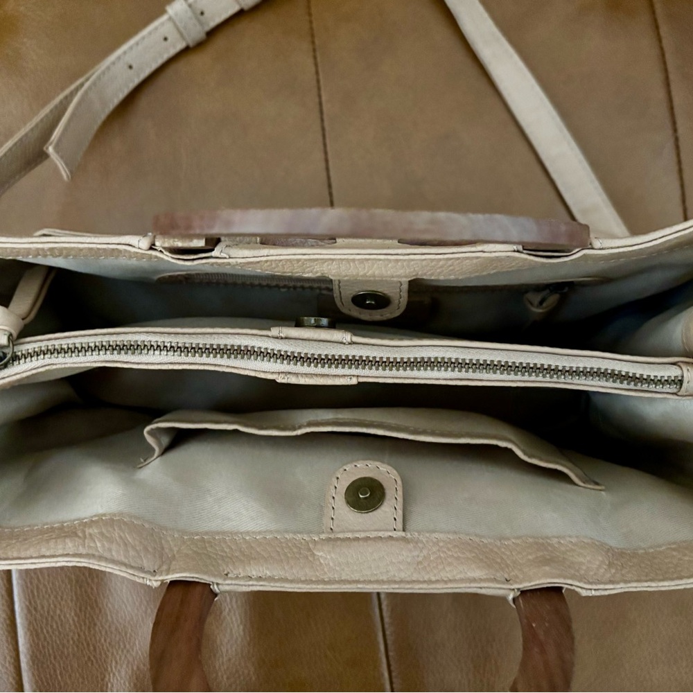 Rachel Roy Genuine Leather Satchel/Crossbody W/ Wood Handles - Taupe/Neutral View 4